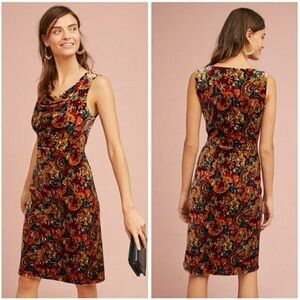 ANTHROPOLOGIE FLORAL PRINTED VELER VELVET COLUMN COCKTAIL MIDI DRESS